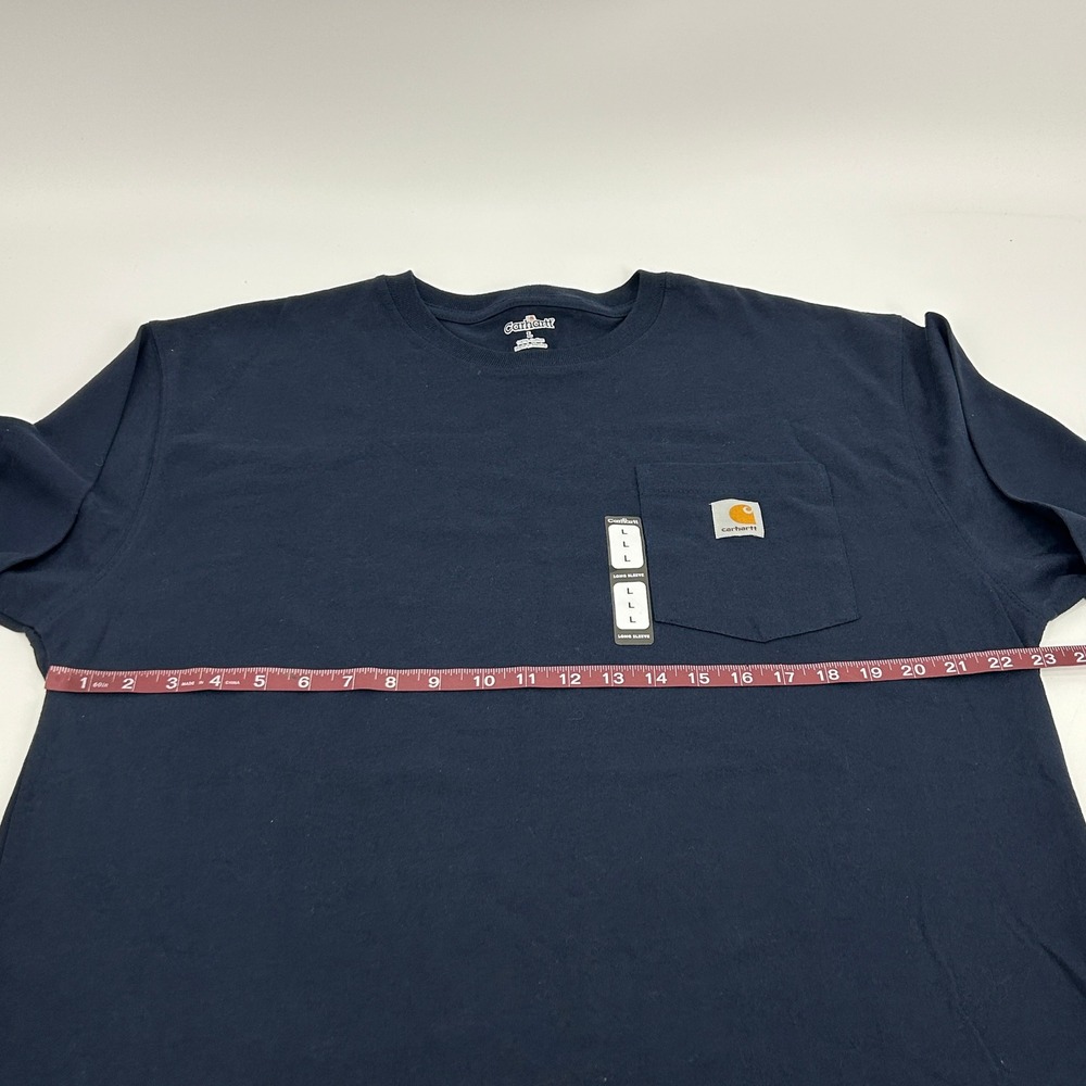 Carhartt Long Sleeve Pocket T-Shirt Men Large Navy Blue Cotton Workwear Tee NEW - Picture 7 of 10